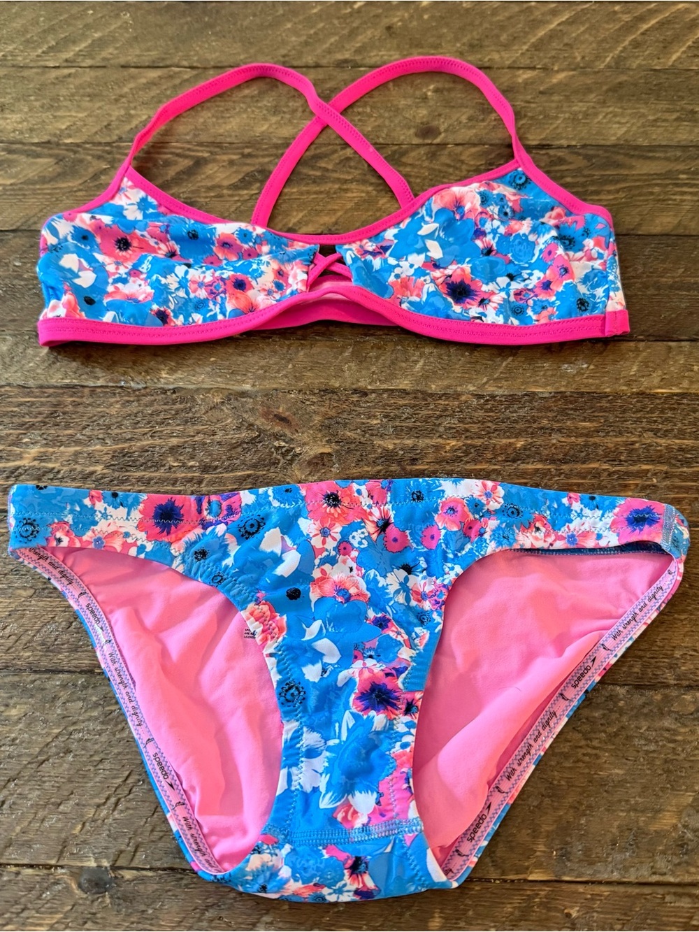 Brand New Floral Blue & Hot Pink Two-Piece Bikini Set (Size S)
